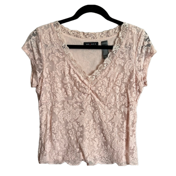 Vintage Y2K Liz Claiborne Coquette Pink Lace Babydoll Blouse Top Size Large - Picture 1 of 5